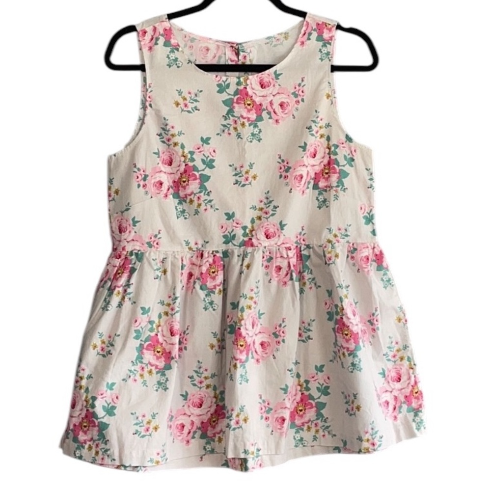 Platinum Matilda Jane light grey floral peplum 100% cotton tank *Rare*
